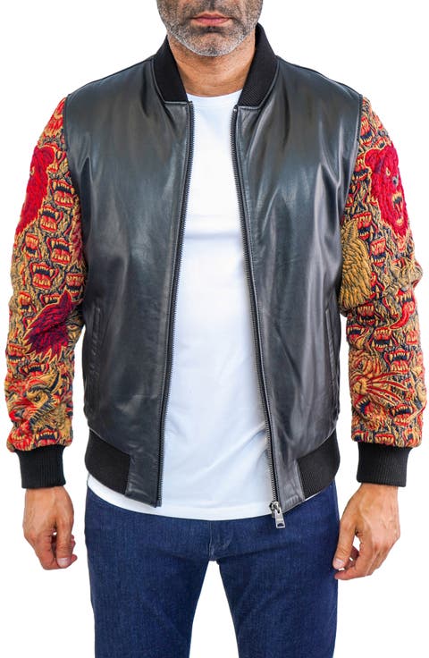 Dragon Sleeve Leather Bomber Jacket