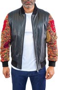 Maceoo Dragon Sleeve Leather Bomber Jacket
