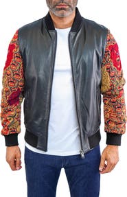 Maceoo Dragon Sleeve Leather Bomber Jacket