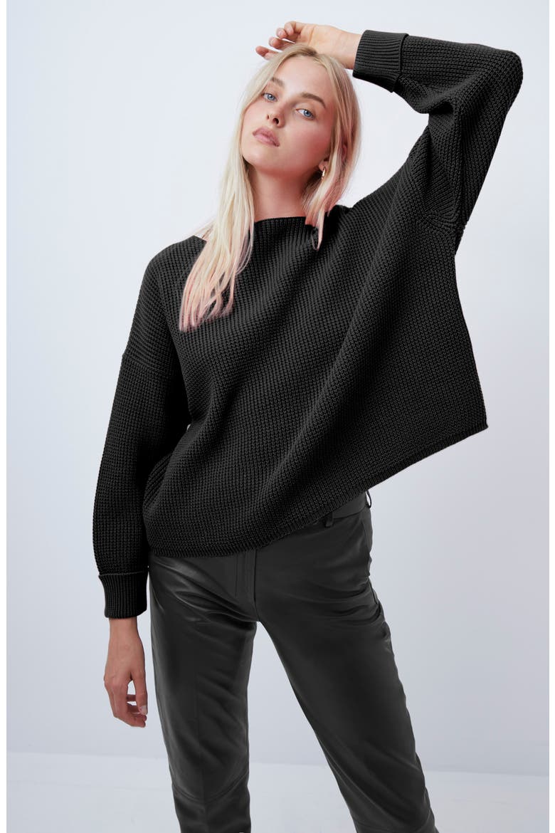 Millie Mozart Waffle Knit Sweater, Alternate, color, BLACK