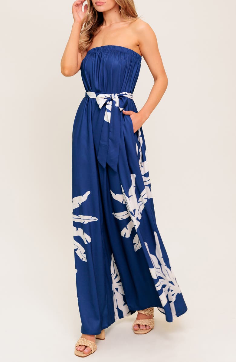 FLYING TOMATO Strapless Jumpsuit, Alternate, color, Navy/ White