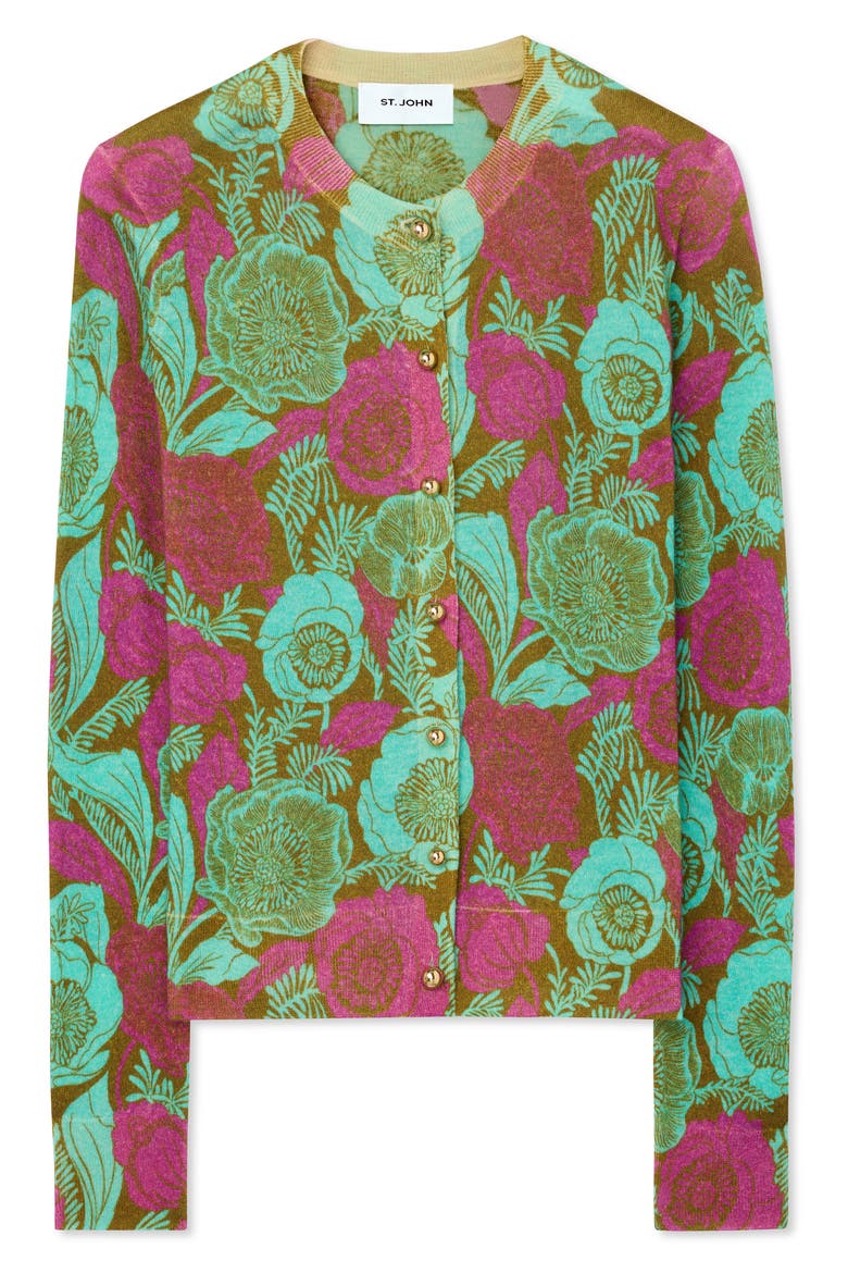 California Poppy Pattern Merino Wool Cardigan, Alternate, color, LICHEN MULTI