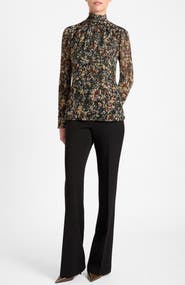 Santorelli Phoenix Mock Neck Blouse in Abstract Floral Georgette