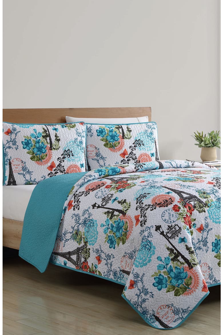 Eiffel Reversible Quilt Set - Full/Queen, Alternate, color, BLUE