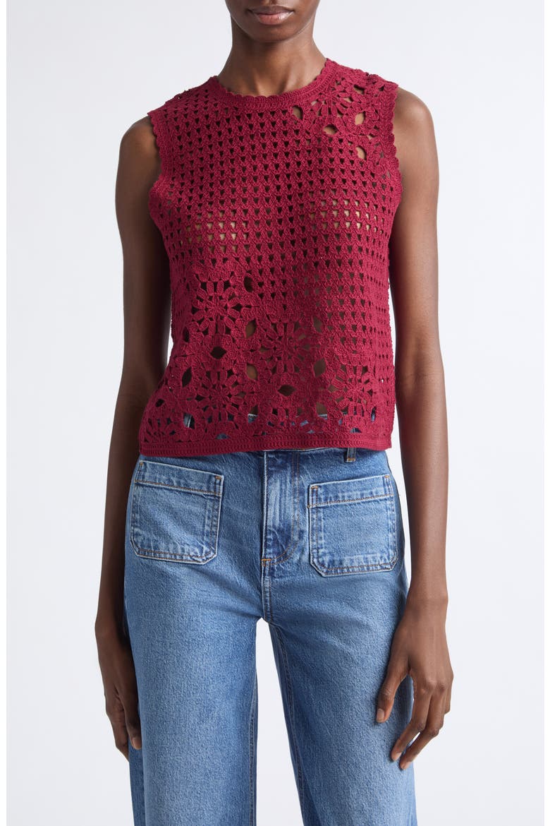 The Postcard Open Stitch Cotton Tank, Main, color, GARNET