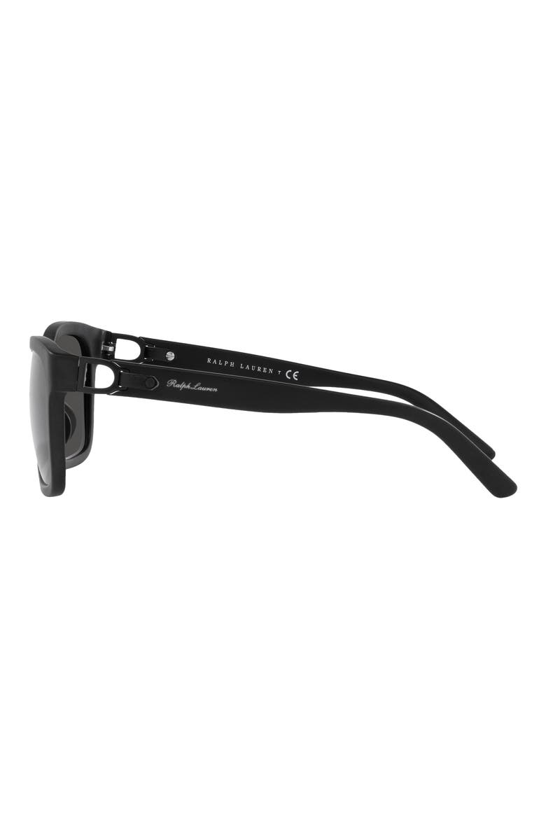 57mm Rectangular Sunglasses, Alternate, color, MATTE BLACK / DARK GREY