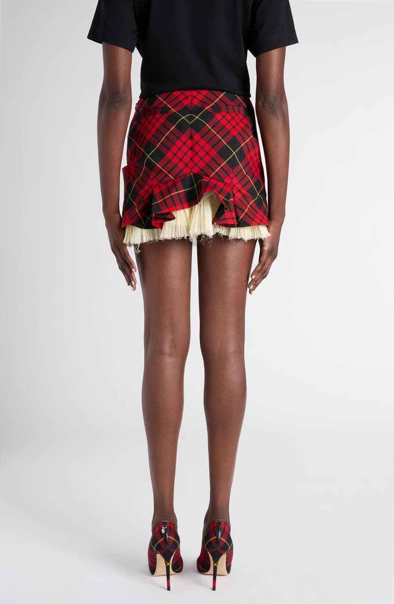 McQueen Kickback Tartan Miniskirt, Alternate, color, Bordeaux