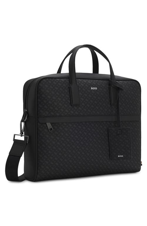 Hugo Boss Monogram Logo-plaque Top-handle Leather Messenger Bag In Black