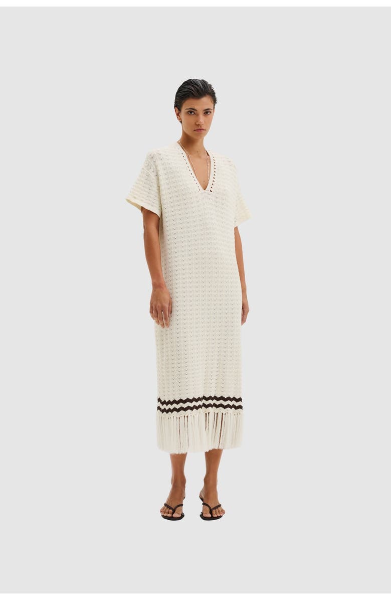 Malina Kira Knitted Fringe Midi Dress, Main, color, White
