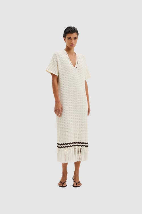 Malina Kira Knitted Fringe Midi Dress In White