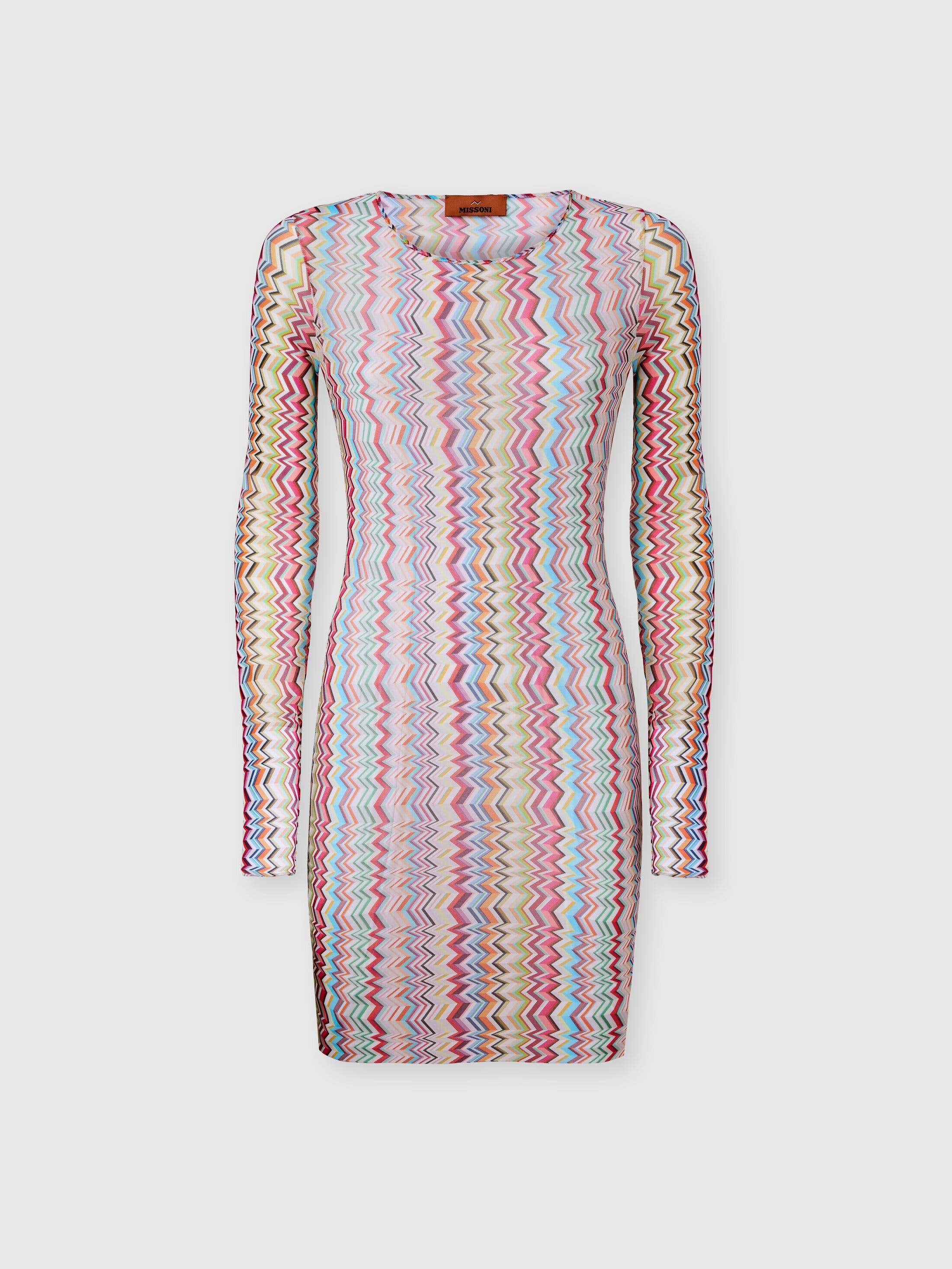 Long-sleeve Zigzag Printed Tulle T-shirt