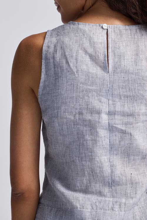 Reistor Front-tie Top In Pin Striped Linen