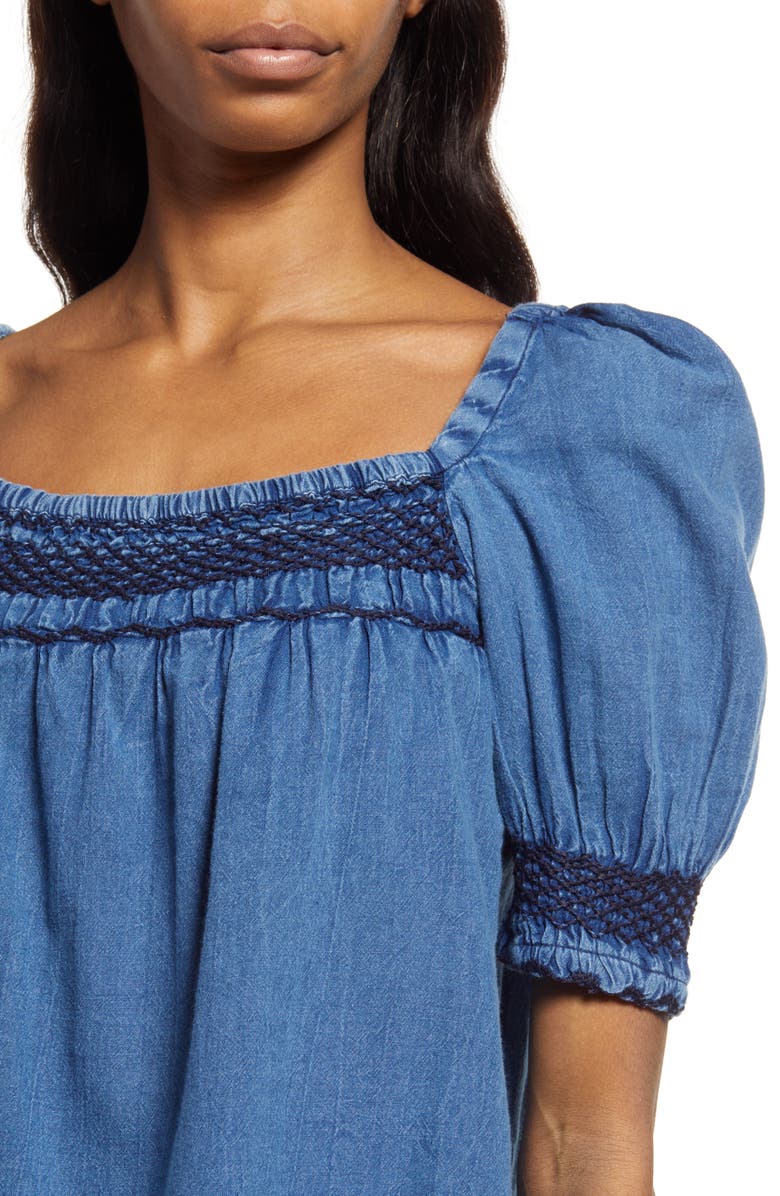 Faherty Presley Embroidered Detail Cotton Chambray Top, Alternate, color, 