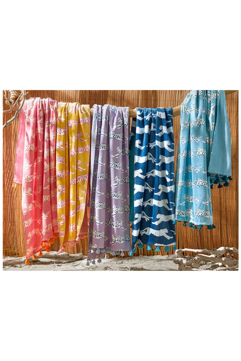 Leaping Leopard Beach Towel, Alternate, color, LILAC