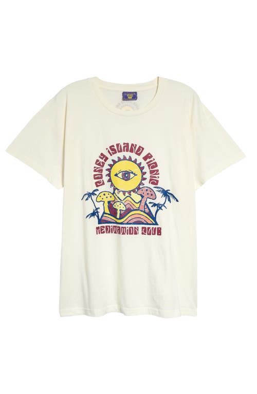 Coney Island Picnic Meditation Club Organic Cotton Graphic Tee In Washed Cream