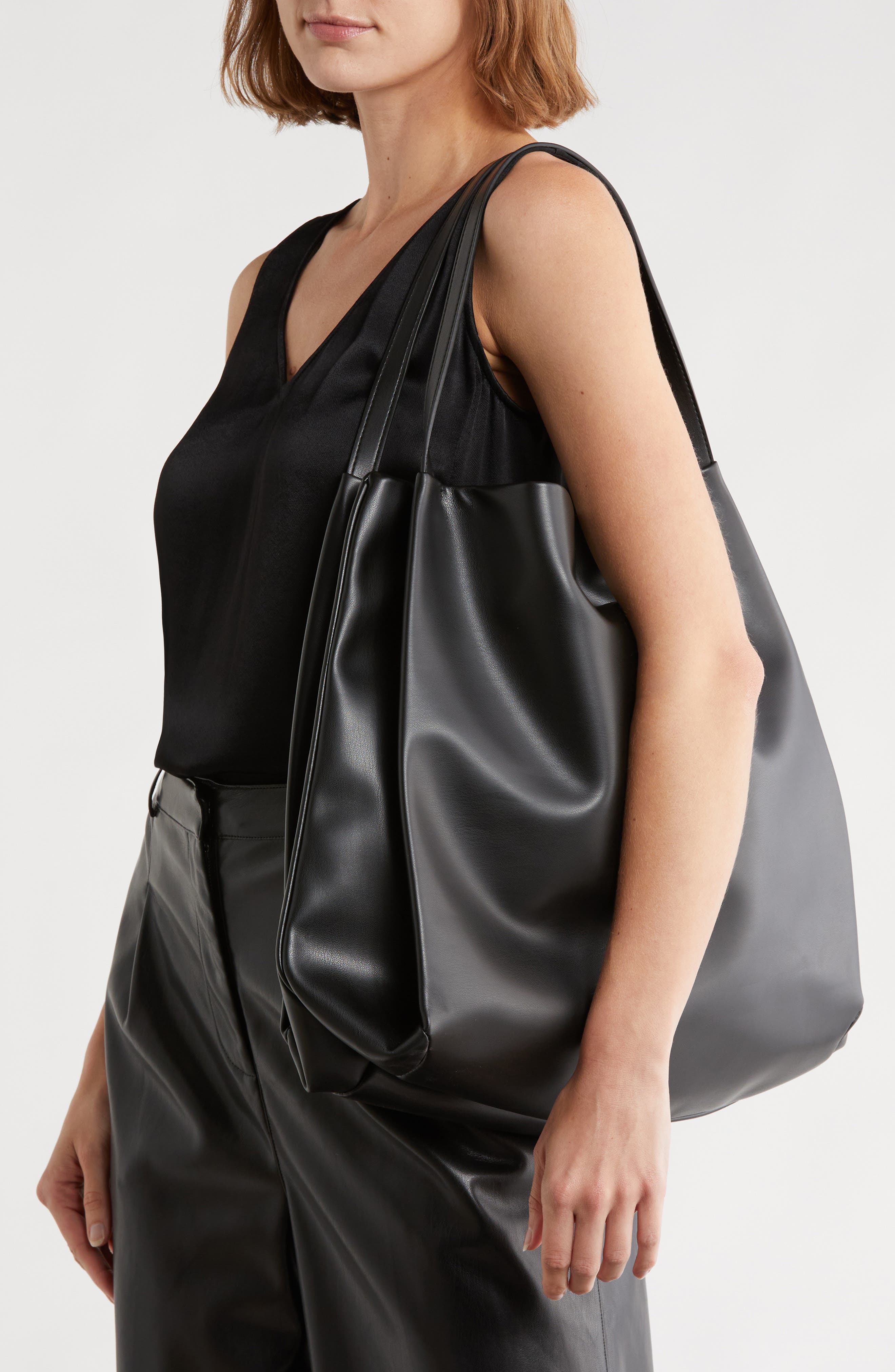 BCBG Large Draped Tote, Alternate, color, Black