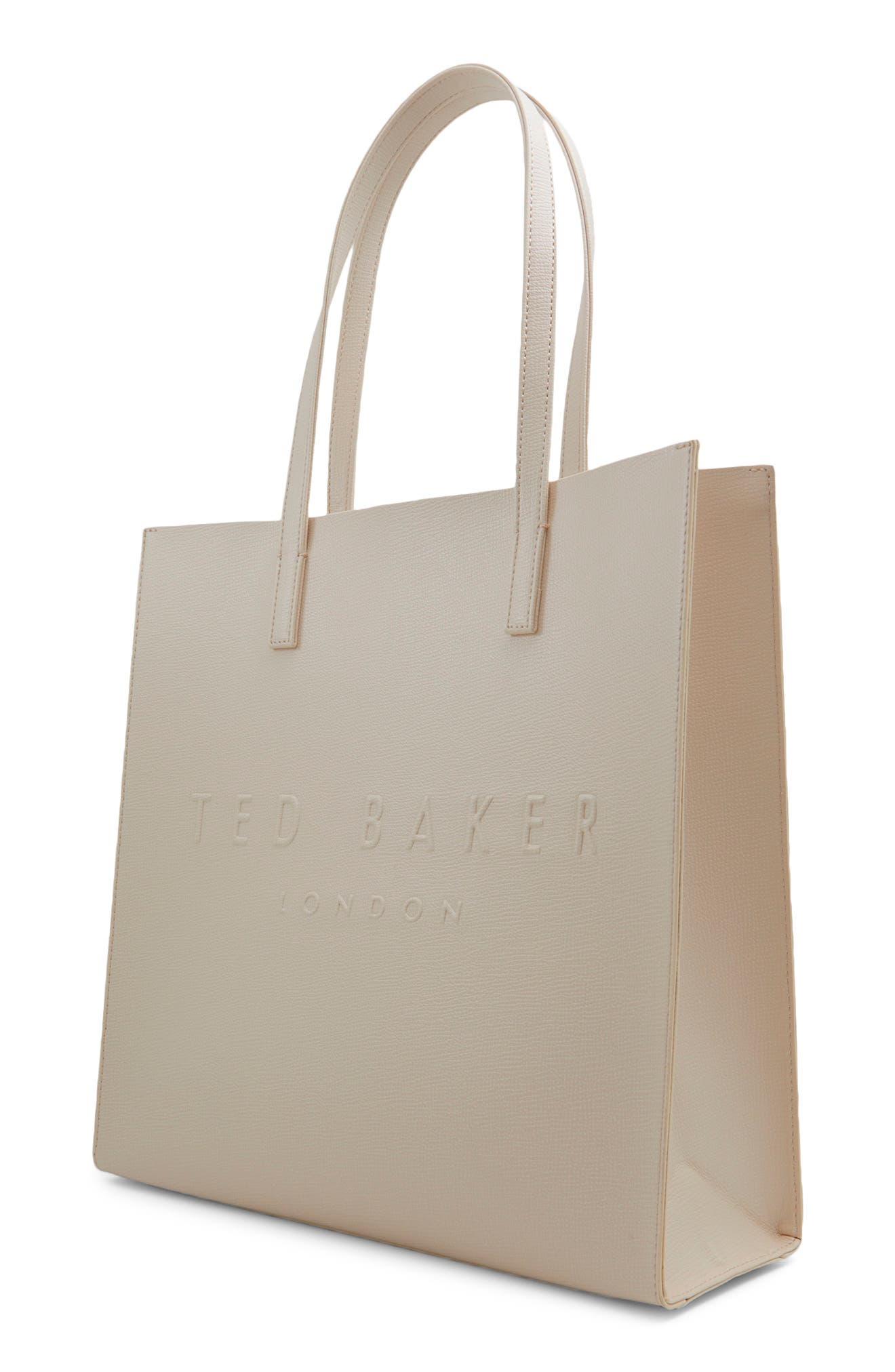 Soocon Debossed Logo Faux Leather Tote, Alternate, color, WHITE