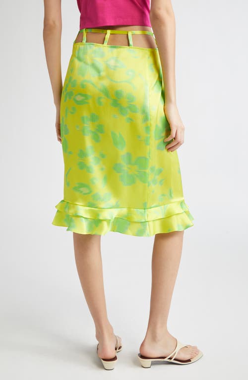 Julie Kegels Sonny Floral Silk Satin Skirt In Green