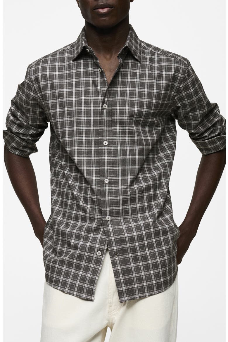 Regular Fit Plaid Cotton Button-Up Shirt, Main, color, GREY