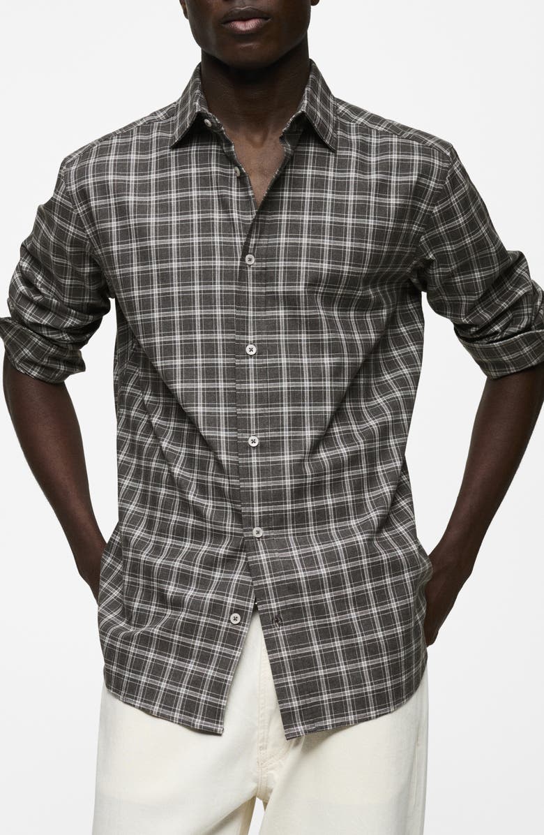 MANGO Regular Fit Plaid Cotton Button-Up Shirt, Main, color,