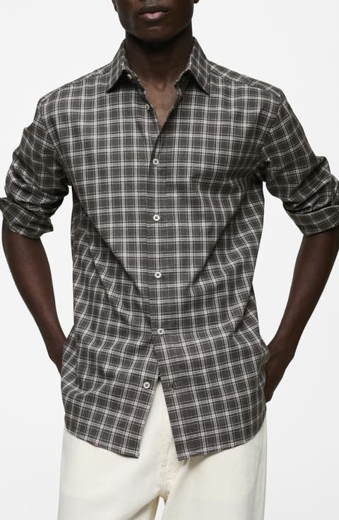 Regular Fit Plaid Cotton Button-Up Shirt