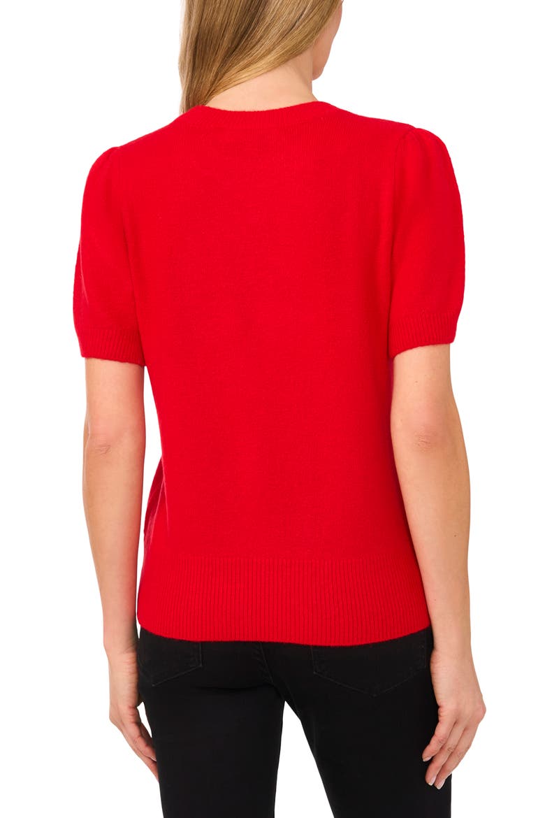 Embellished Velvet Bow Short Sleeve Sweater, Alternate, color, BRIGHT CHERRY