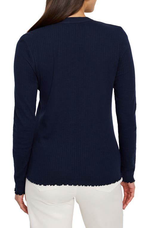 Nzt By Nic+zoe Seersucker Henley Long Sleeve Top In Dark Indigo