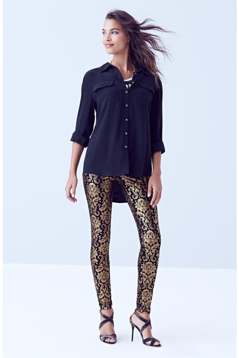Foiled Ponte Knit Leggings, Alternate, color, GOLD