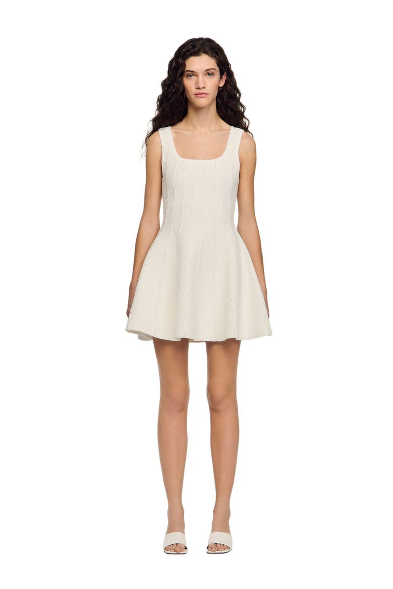Beaded knit short dress, Alternate, color, White