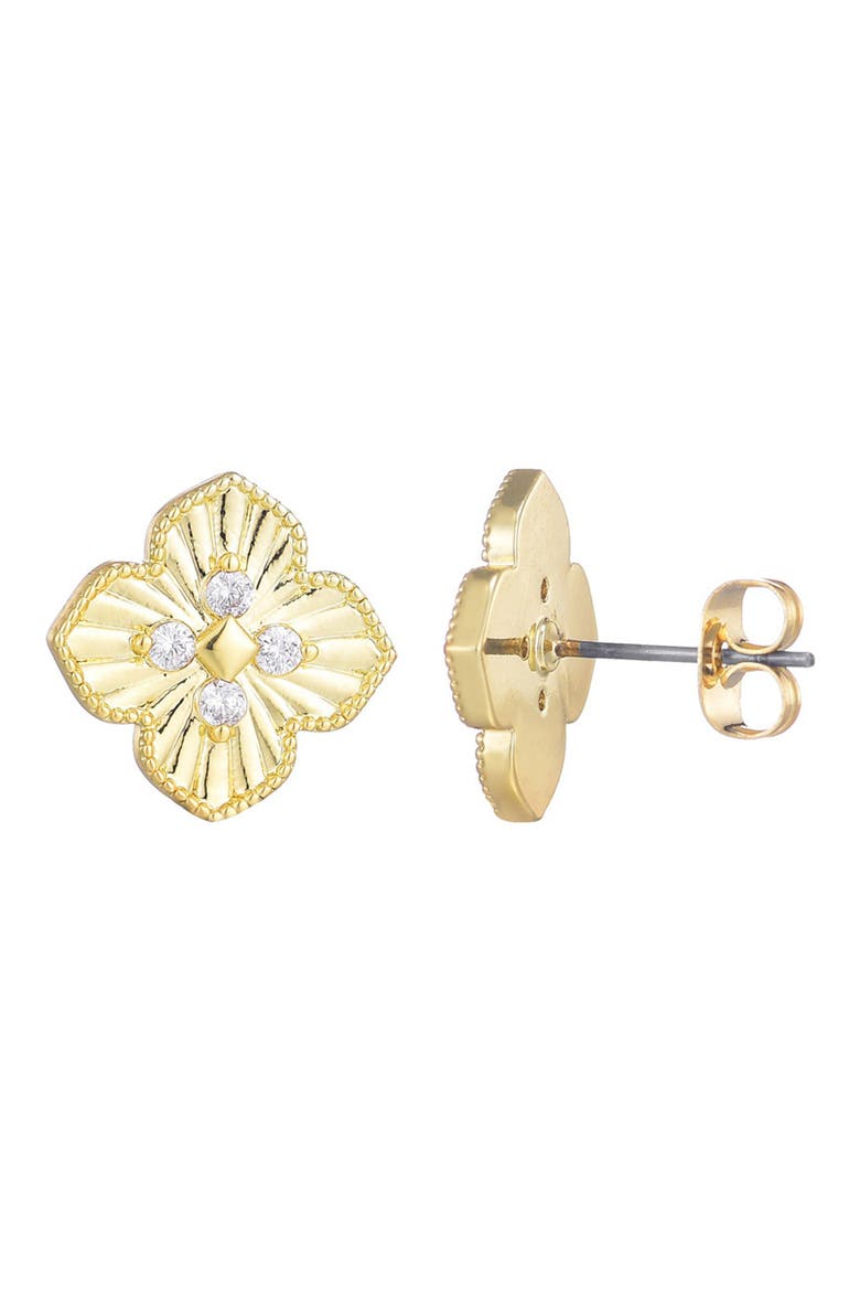 CZ Clover Stud Earrings, Alternate, color, GOLD