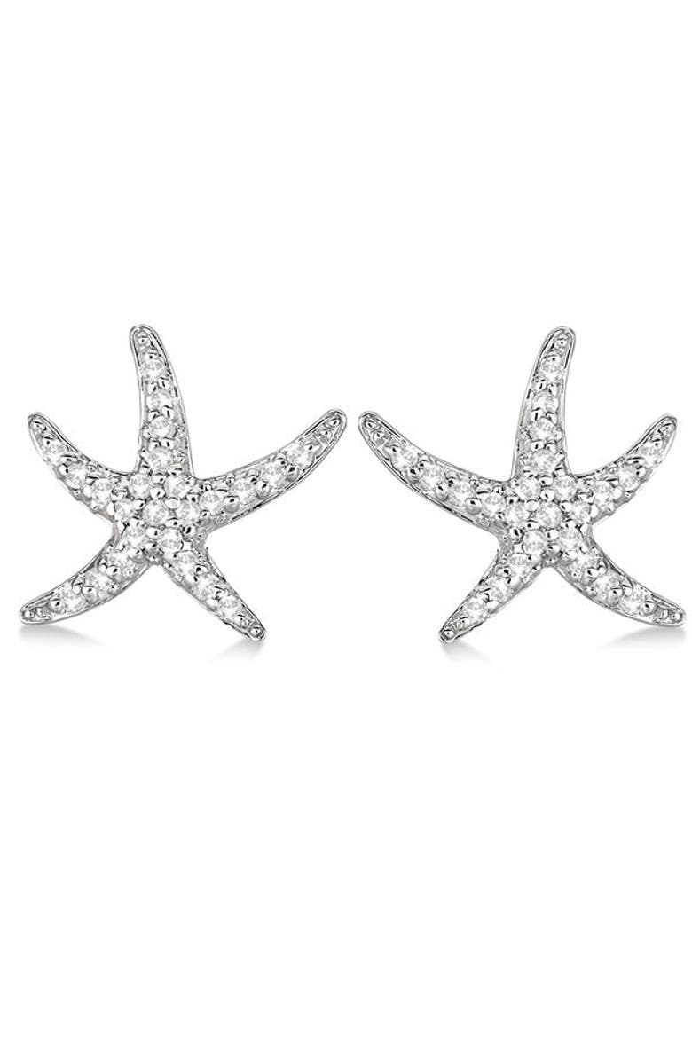 Diamond Starfish Earrings 14k, Alternate, color, diamonds