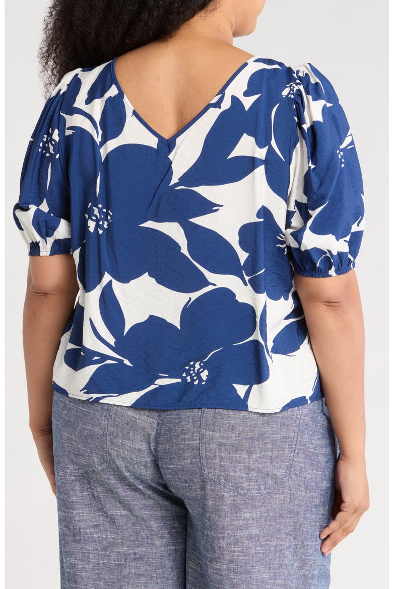 Floral Puff Sleeve Crop Top, Alternate, color, NAVY