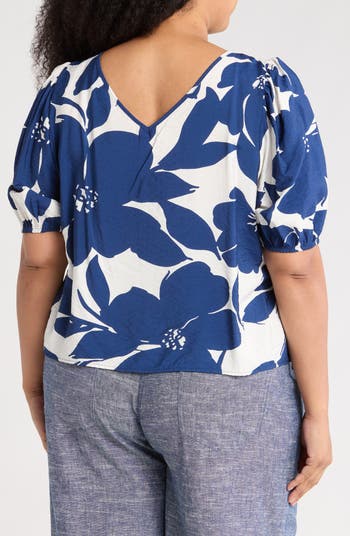 Floral Puff Sleeve Stretch Cotton Top