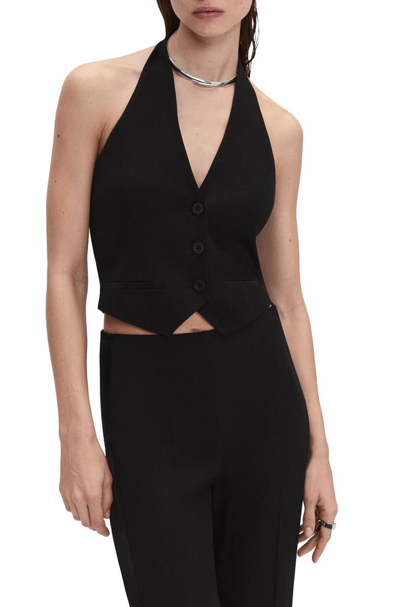 MANGO Halter Neck Crop Waistcoat, Main, color, 
