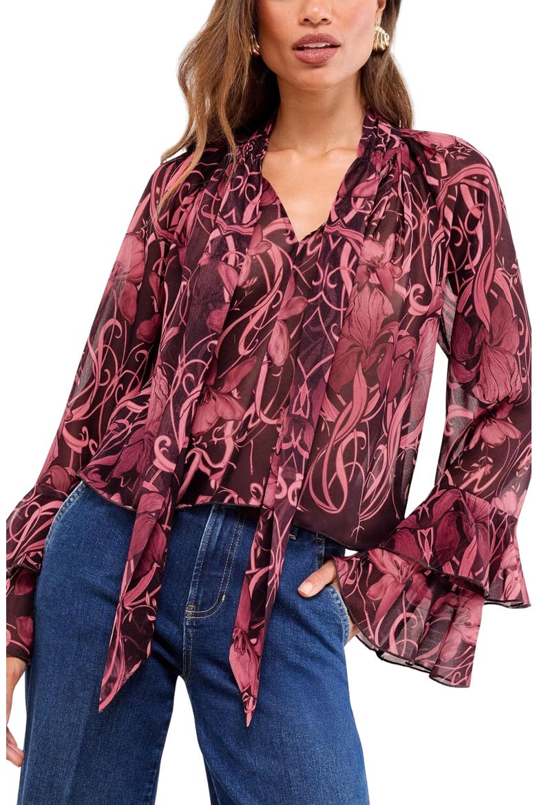 Floral Tie Neck Top, Main, color, PINK