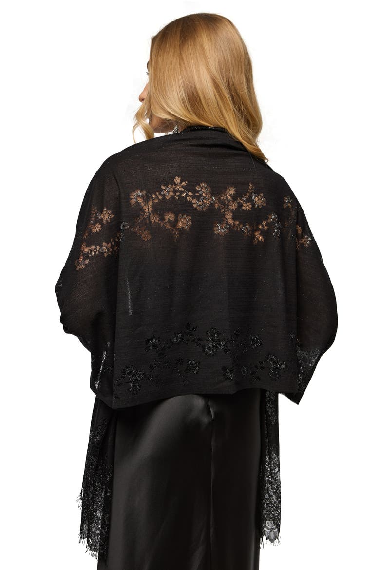 Lace Embellished Scarf, Alternate, color, BLACK