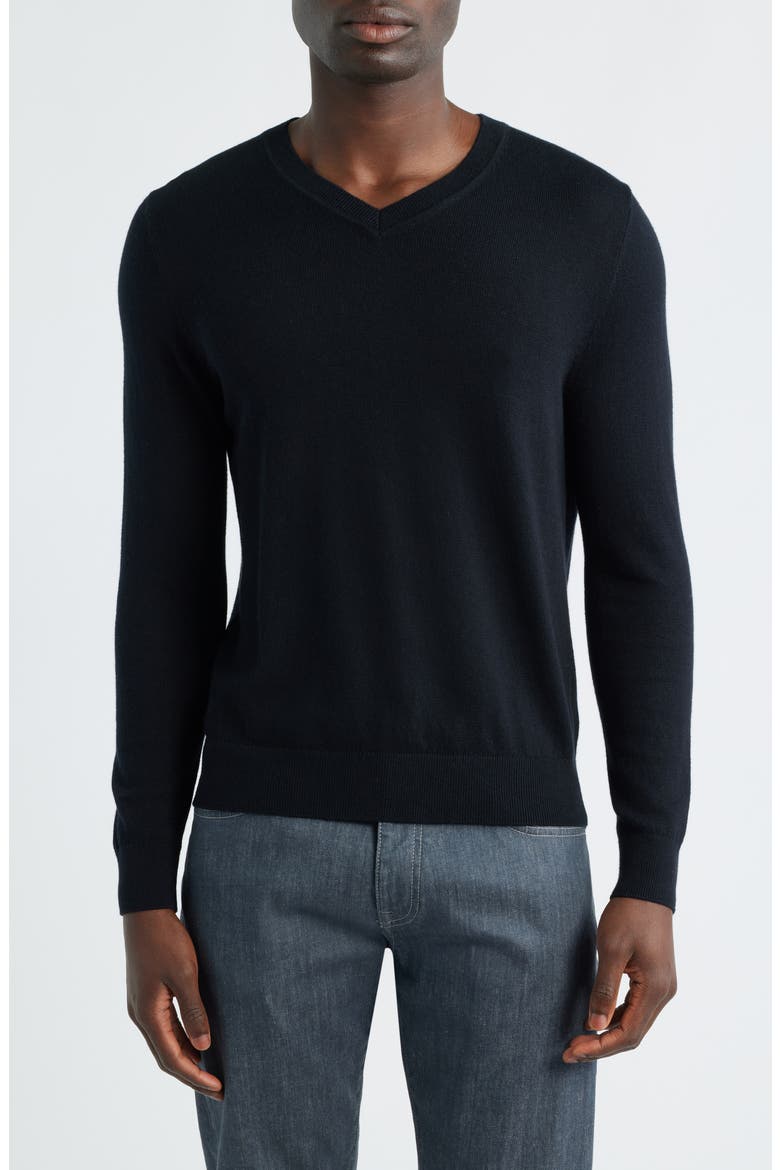 Cotton & Cashmere V-Neck Sweater, Main, color, BLACK CAVIAR