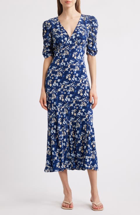 Zariah Floral Puff Sleeve Midi Dress