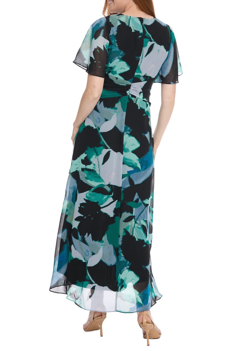 Flutter Sleeve Maxi Dress, Alternate, color, BLACK/ BLUE HEAVEN
