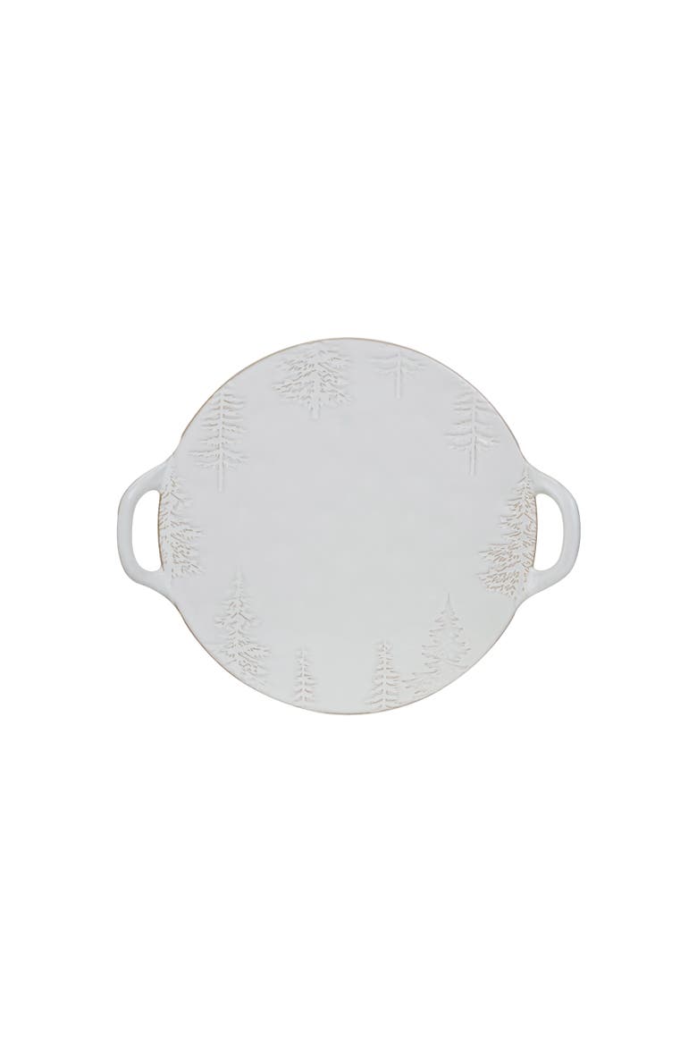 Debossed Stoneware Tray/Platter with Trees & Handles in Reactive Glaze, White, Main, color, White