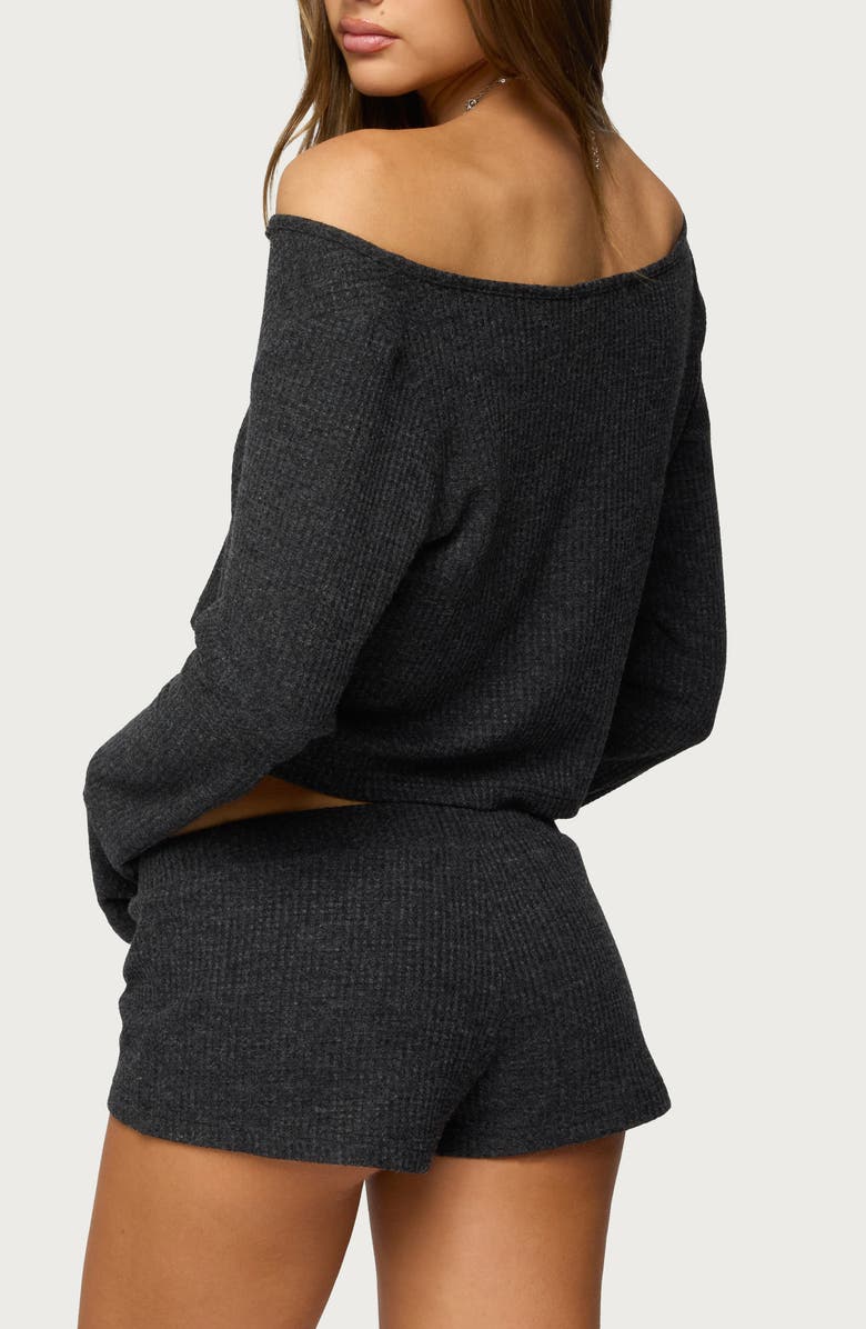 EDIKTED Teddy Off the Shoulder Waffle Knit Crop Top, Alternate, color, 