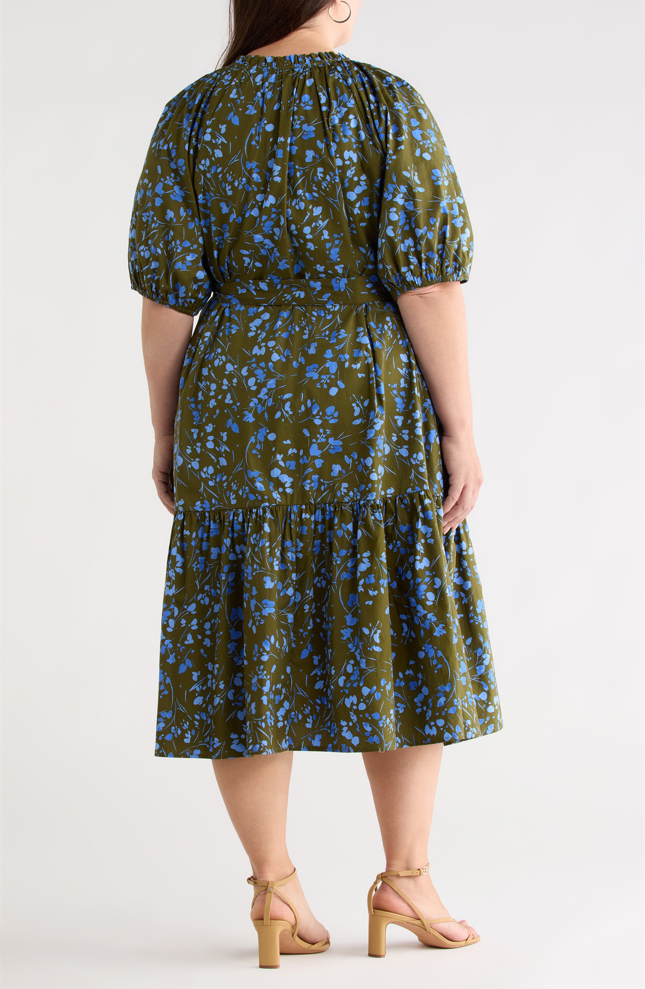 SUGARLIPS Solvay Floral Wynette Cotton Tiered Midi Shirtdress (Women ...