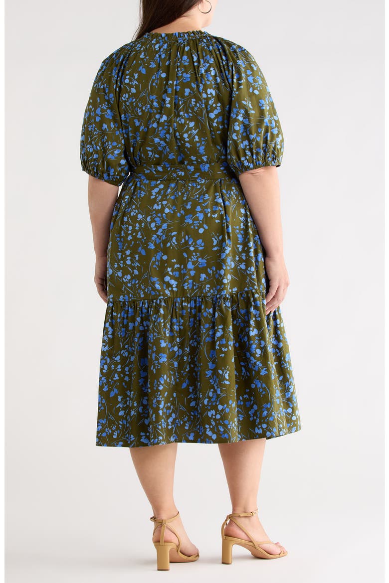 Solvay Floral Wynette Cotton Tiered Midi Shirtdress, Alternate, color, GREEN-BLUE-MULTI