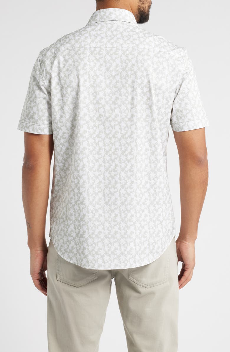 Bugatchi Miles OoohCotton<sup>®</sup> Palm Tree Print Short Sleeve Button-Up Shirt, Alternate, color, Sand