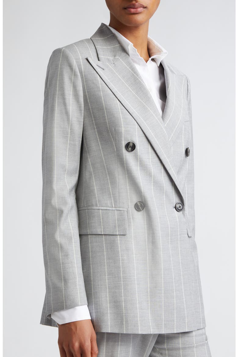 Pinstripe Double Breasted Virgin Wool Blend Blazer, Alternate, color, GRAY