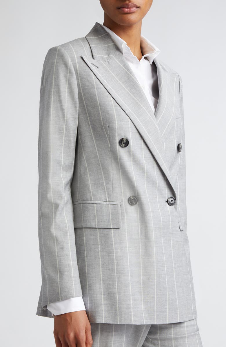 Eleventy Pinstripe Double Breasted Virgin Wool Blend Blazer, Alternate, color, Gray
