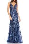 Floral Embellished Sleeveless Plunge Neck Gown