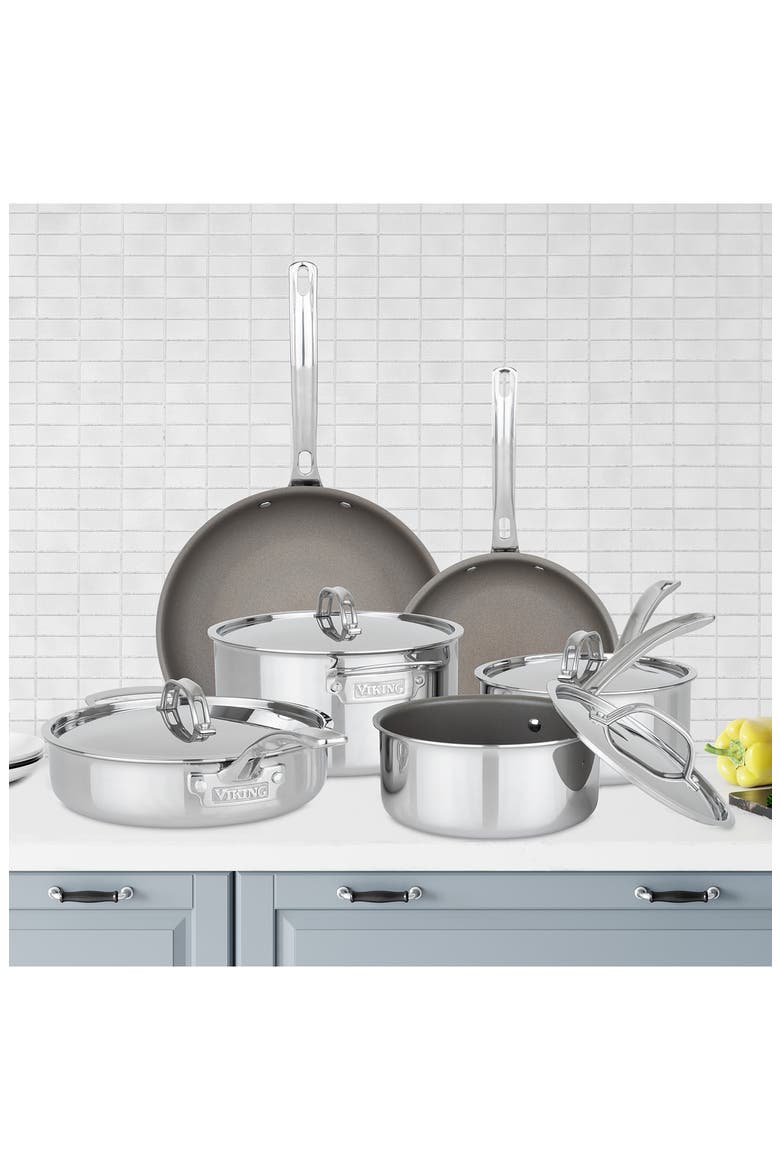 PureGlide Pro 3-Ply 10-Piece Cookware Set, Alternate, color, STAINLESS STEEL