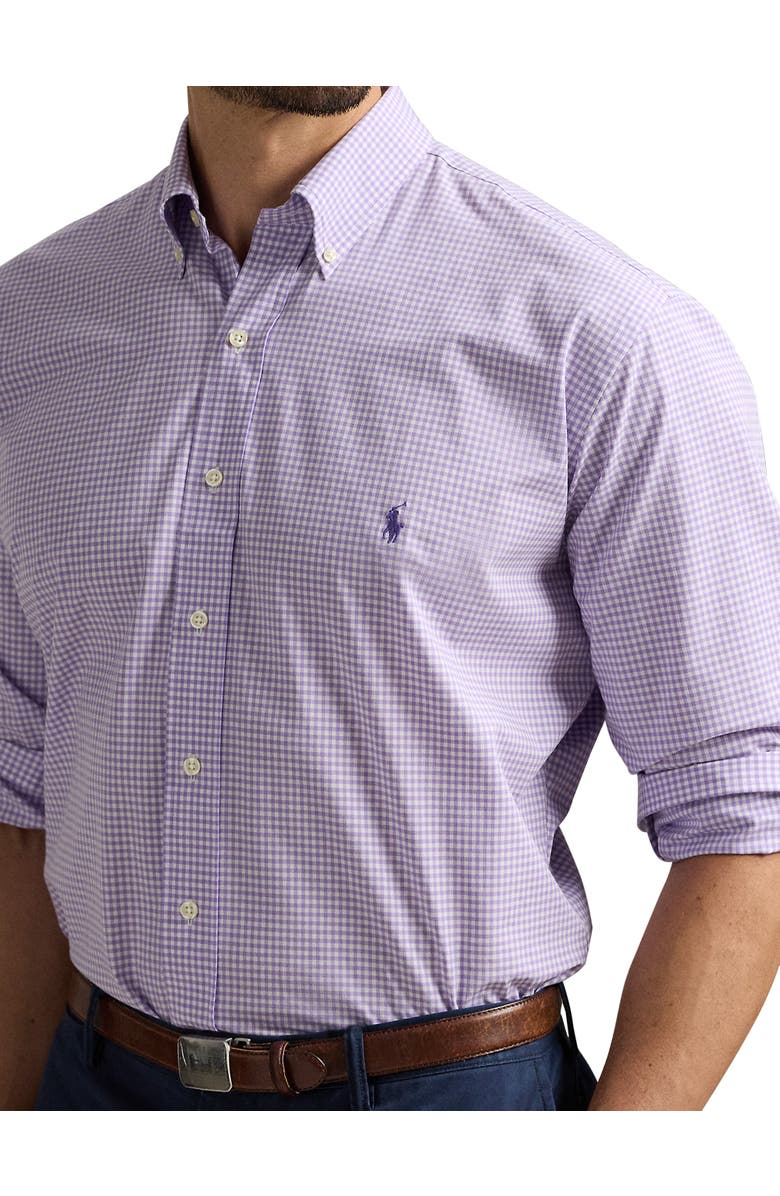Polo Ralph Lauren Big & Tall Gingham Stretch Poplin Sport Shirt, Alternate, color, Lavender And White