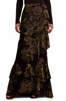 Lauren Ralph Lauren Floral Burnout Velvet Tiered Maxi Skirt